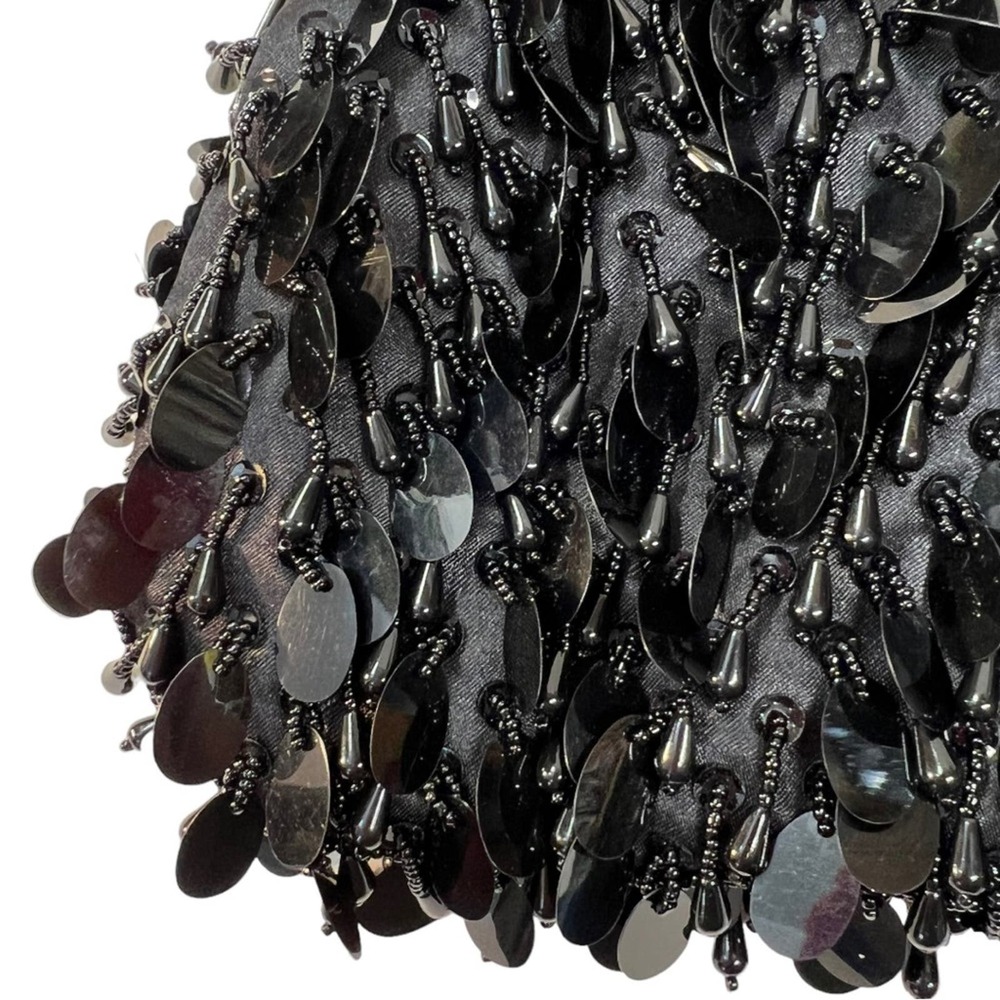 LOFT Black Bead and Sequin Satin Embellished Evening Clutch Pewter hardware NWOT - Picture 3 of 11
